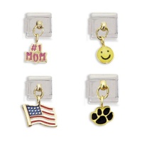 Number One Mom, Happy Face, US Flag and Paw Print Dangle Italian Charm Link Set