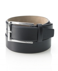 This luxe leather belt from Tumi puts a sophisticated spin on any outfit.