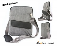 Travel Case Messenger Bag [with shoulder straps] for Portable DVD Player Panasonic DVD-LS92 - Grey. Bonus Ekatomi Screen Cleaner Sticker.