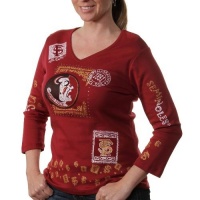 NCAA Florida State Seminoles (FSU) Women's Woodblock Three-Quarter Sleeve V-Neck T-Shirt - Garnet