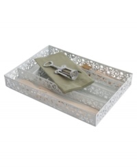 What's on the inside counts. This Design Ideas drawer flatware caddy marries function and style in coated steel stamped with a frilly floral pattern. Fill with serving and kitchen utensils, bar tools and more.