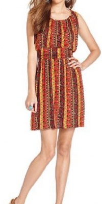 Lucky Brand Jordana Dress, Summer Nights Mayan Tribal Red Multi Print Dress