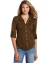 Michael Stars Women's Slub Raw Edge Fitted Button Down Shirt