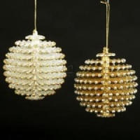 3.75 ACRYLIC GOLD & SILVER PINECONE BALL ORNAMENT SET OF 2 - Christmas Ornament