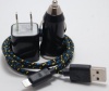 Black 3 in 1 8-pin to USB Braided High Quality Durable Charging kit fits iphone 5