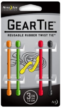 Nite Ize GT3-4PK-A1 Gear Tie Reusable 3-Inch Rubber Twist Tie, 4-Pack, Assorted Colors