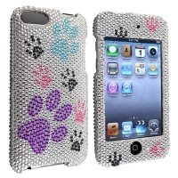 eForCity Snap-On Case for iPod touch 2G/3G (Silver/Color Dog Paw Bling)