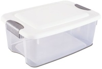 Sterilite 19848006 18-Quart Ultra Storage Box, White Lid See-Through Base with Titanium Latches, 6-Pack