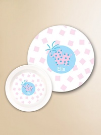 Mealtime will never be the same once the little gal or guy in your life has a personalized plate and bowl. Crafted from break-resistant melamine that's sure to withstand their every move. Includes 10 plate and 20-ounce bowl Dishwasher safe Made in USA FOR PERSONALIZATION Select a quantity, then scroll down and click on PERSONALIZE & ADD TO BAG to choose and preview your personalization options. Please allow 2 weeks for delivery.