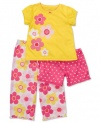 Carters Baby Girls 3 Piece Pink & Yellow Floral Pajama Set, 12M