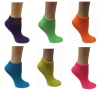 VH Apparel - All Mixed Up - Ladies 6-Pair Pack Of Neon Ankle (Anklet) Socks - One size fits most - Fluorescent colors