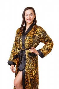 Women's Animal Print Satin Robe with Two Front Pockets, Size (M), Style#G17-31-M