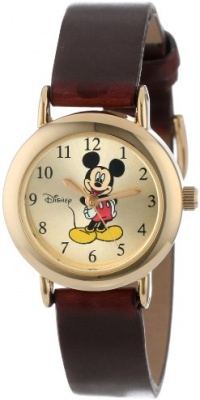 Disney Women's MCK614 Mickey Mouse Goldtone Case Brown Strap Watch