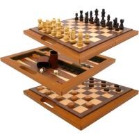 Deluxe Wooden Chess, Checker and Backgammon Set Brown