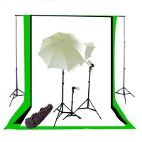 CowboyStudio Photography/Video Studio Triple Lighting Kit with 10 feet x 12 feet Black, White and Green Muslins Backdrops and Background Support System with Case