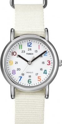 Timex Women's T2N837KW Weekender Mid-Size Slip Through White Strap Watch