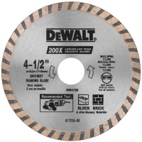 DEWALT DW4725 High Performance 4-1/2-Inch Dry Cutting Continuous Rim Diamond Saw Blade with 7/8-Inch Arbor for Masonry