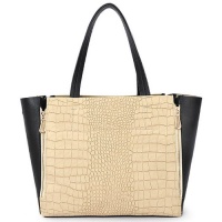 BARLIN Tan Designer Inspired Faux Alligator Print Expandable Top Handle Shopper Tote Shoulder Bag