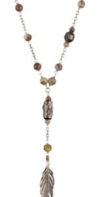 Chan Luu Plated Feather on Silver with Semi Precious Agate Stones Chain Necklace