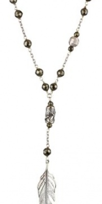 Chan Luu Silver Feather on Silver with Semi Precious Agate Stones Chain Necklace