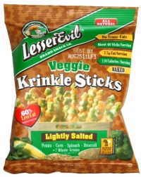 LesserEvil Veggie Krinkle Sticks, Lightly Salted, 1.2-Ounce Bags (Pack of 24)