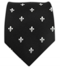 100% Silk Woven Black Fleur de Lis Tie