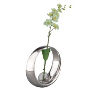 Nambe Globe Bud Vase with White Orchid