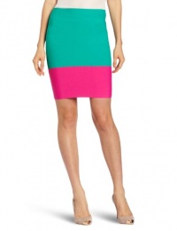 BCBGMAXAZRIA Women's Scarlett Color Block Skirt, Emerald/Naughty Pink, Small