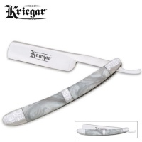 Kriegar Pearl Handle Folding Straight Razor with Fantasy Scroll Design