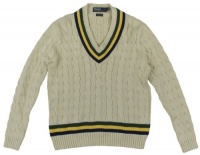 Polo Ralph Lauren Men's Cabled V-neck Cricket Sweater (X-Large, Cream/Green/Navy)