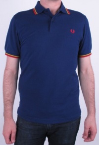 Fred Perry Men's Twin Tipped Polo, Medieval Blue/Burnt Amber/Black, XX-Large