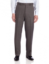 Louis Raphael Men's Shadow Windowpane Flat Front Dress Pant with Comfort Waist