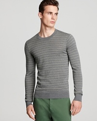 A thin stripe pattern enlivens this soft, lightweight wool sweater from always-on-point Theory. Wear with faded jeans or colored chinos for a fresh look.