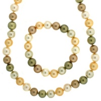 Shell Pearl Majorca Necklace Copper Gold Olive Tone 10.0-10.5mm 18 Single Strand With Bracelet Bucasi