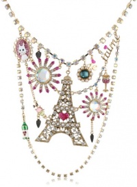 Betsey Johnson Paris is Always a Good Idea Eiffel Tower Multi-Charm Bib Necklace, 19