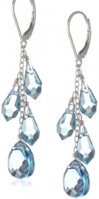 Sterling Silver Swarovski Elements Aquamarine Colored Multi-Teardrop and Briolette Earrings