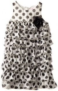 Bloome Girls 7-16 Tiered Polka Dot Dress, Black/White, 12