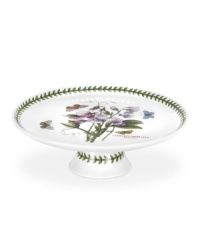 With the lifelike blooms and triple-leaf border of Botanic Garden dinnerware, this mini cake stand by Portmeirion is a treat for the dessert course in dishwasher-safe porcelain.