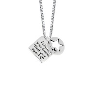 Sterling Silver Dream Follow Your Dreams Trust Your Heart Reversible Two-Piece Pendant Necklace with Stars, 18