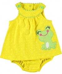 Carter's Girls 3-24 Months Polka Dotted Frog Sunsuit (9 Months, Yellow)