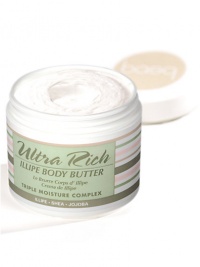 Mega rich complex of Illipe, Jojoba and Shea butters for stressed skin that needs deep hydration and protection. The incredibly thick, rich texture comes from the Illipe butter base. Borage, Rosehip and Grapeseed oils absorb deeply for improved elasticity and tone.There's no such thing as too rich when it comes to gorgeous, glowing skin! Leaves skin smooth and silky. Wonderful for dry, itchy skin and on those extra parched spots that never seem to get enough -- elbows, heels and feet. 4 oz. 