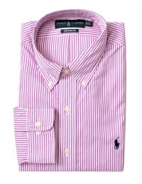 Polo Ralph Lauren Custom-Fit Classic Striped Dress Shirt, Purple, 17 Neck 32/33