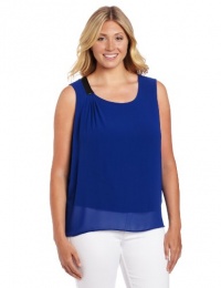 DKNYC Women's Plus-Size Sleeveless Top With Chiffon Overlay