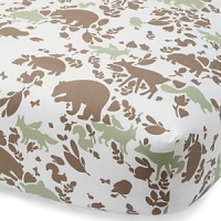 Forest creatures and woodland fauna create a nature-inspired scene-deer, squirrels, rabbits, bears and other animals and plants are printed in muted brown and sage green on an off-white background.The American Academy of Pediatrics and the U.S. Consumer Product Safety Commission have made recommendations for safe bedding practices for babies. When putting infants under 12 months to sleep, remove pillows, quilts, comforters, and other soft items from the crib.