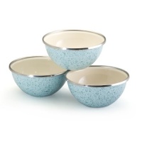 Paula Deen Signature Enamel on Steel 3-Piece Prep Bowl Set, Robin's Egg Blue Speckle