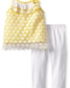 Mud Pie Baby-Girls Infant Crochet Tunic And Legging Set, Yellow/White, 9 Months