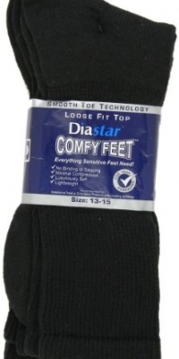 Diastar Comfy Feet Diabetic Socks, Black, 13-15, 3 pack