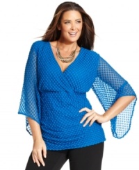 Get spotted in Style&co.'s three-quarter-sleeve plus size top, featuring a lace dot pattern!