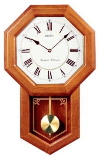 Seiko QXH110BLH Dark Brown Oak Case Westminster/Whittington Quarter-Hour Chime and Hourly Strike Pendulum Wall Clock