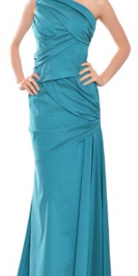 David Meister Silk Taffeta Ruched One Shoulder Evening Gown Dress